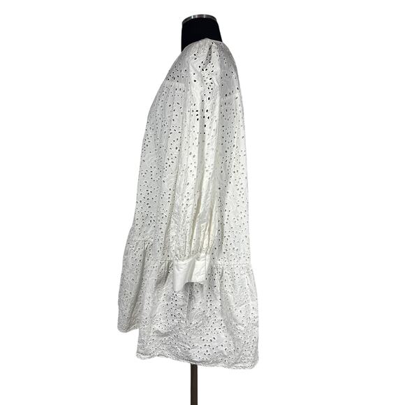 Zara The Emily Mini Babydoll Dress Mini Drop Waist Eyelet White Size L Coquette - Picture 7 of 16